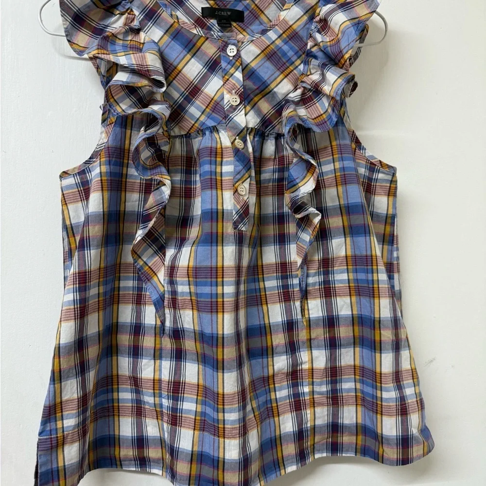 J. Crew Multicolor Plaid Ruffle Blouse